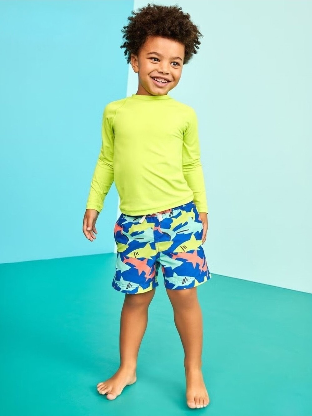 Hanna Andersson Neon Lime Rashguard & Shark Swim Shorts Set 18-24 Months